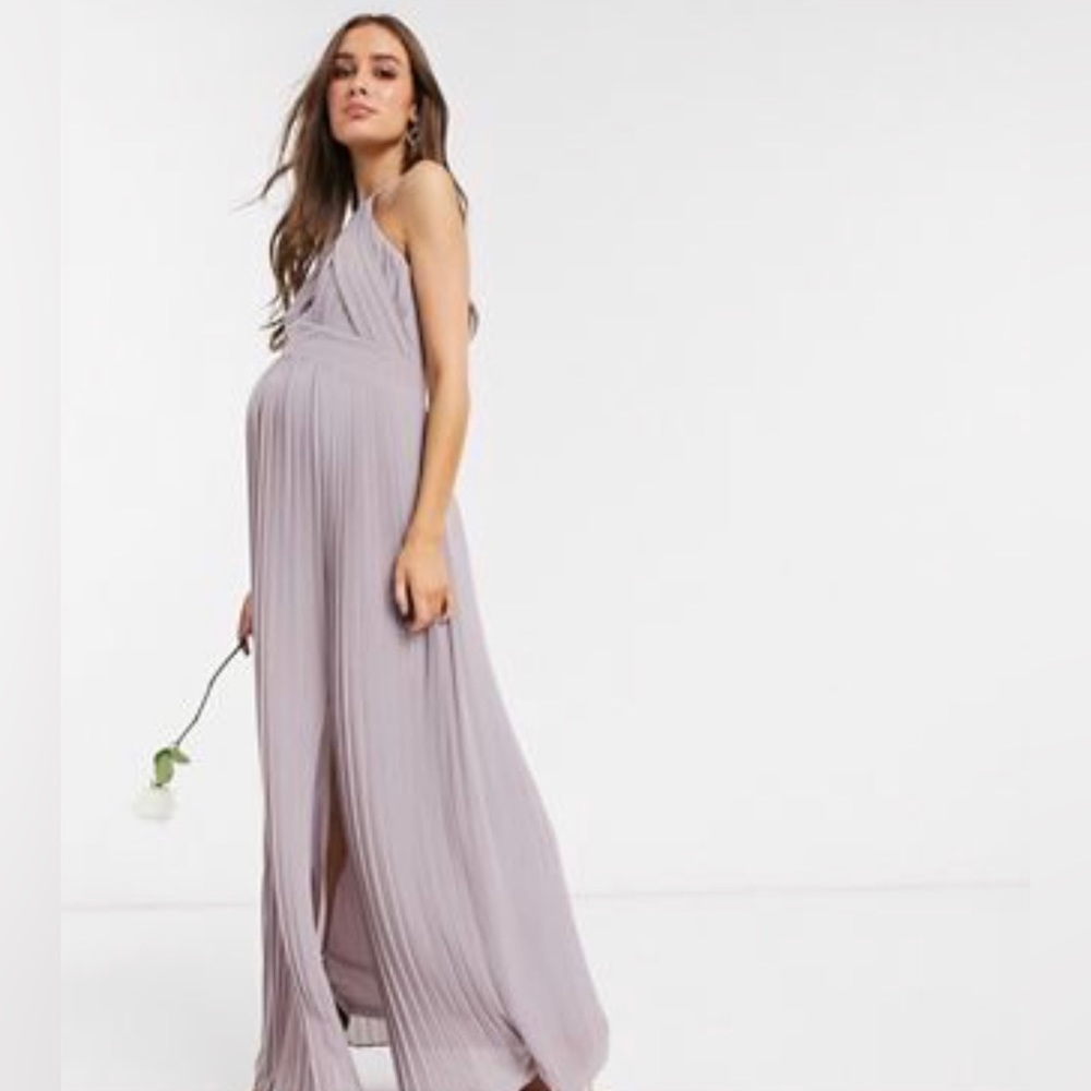 ASOS Maternity Exclusive Pleated Maxi Dress in Gray - Picture 1 of 4